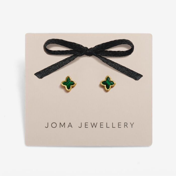 Joma Jewellery Loved By You Green Clover Gold Plated Stud Earrings
