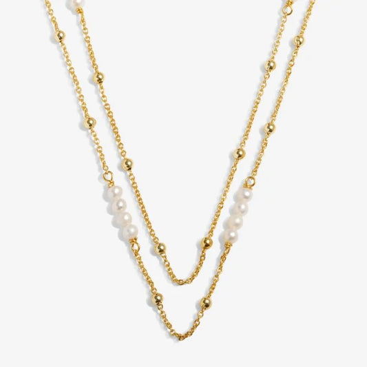Joma Jewellery Loved By You Double Layered Pearl Chain Gold Plated Necklace