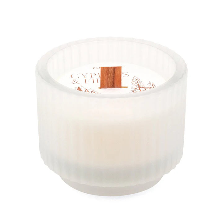 Cypress & Fir Frosted Glass Candle With Wood Wick
