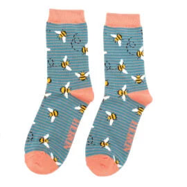 Mr Heron Bee Socks Stripes Blue and Grey