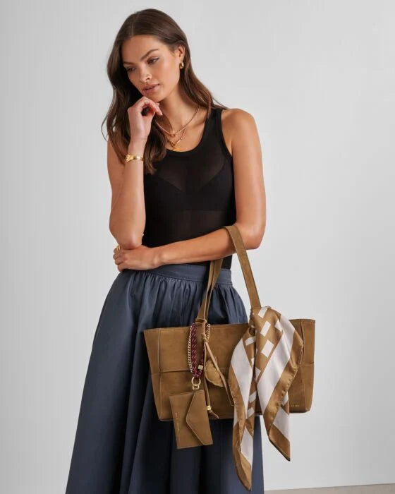 Katie Loxton Taya Woven Suedette Tote Bag Caramel Suedette