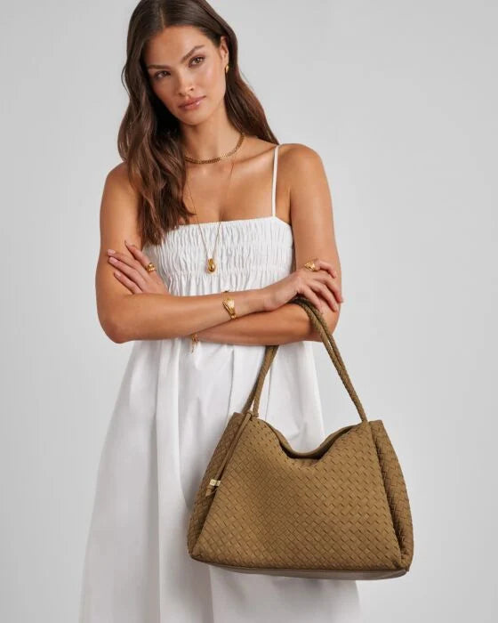 Katie Loxton Nova Hand Woven Large Shoulder Bag Light Caramel Suedette