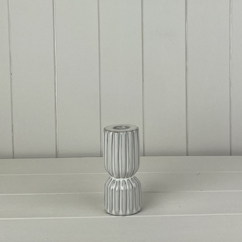 White Glazed Ceramic Candle Holder With Textured Detail