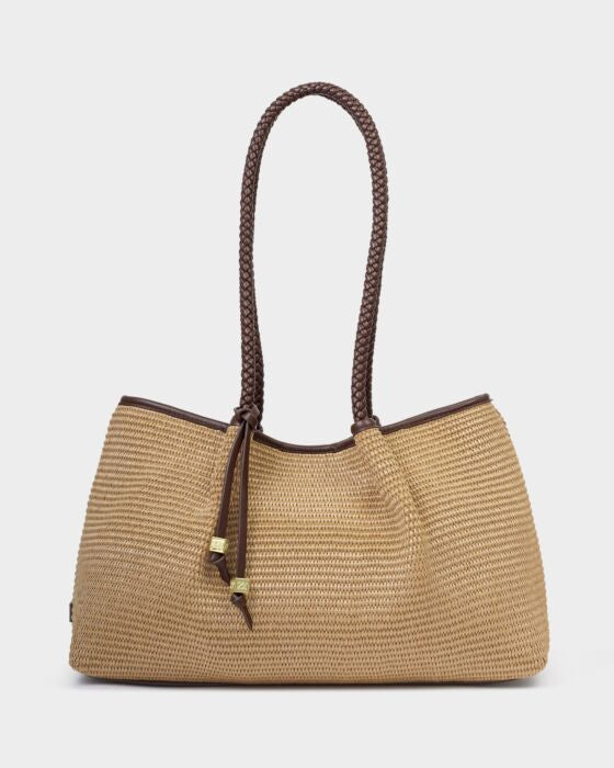 Katie Loxton Nova Raffia Small Shoulder Tote Natural Raffia/Bitter Chocolate