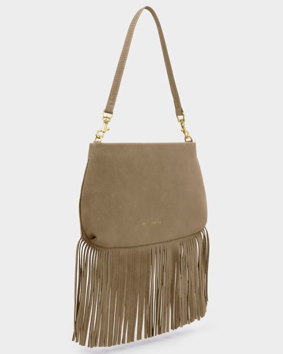 Katie Loxton Cali Fringe Small Shoulder Bag Taupe Suedette