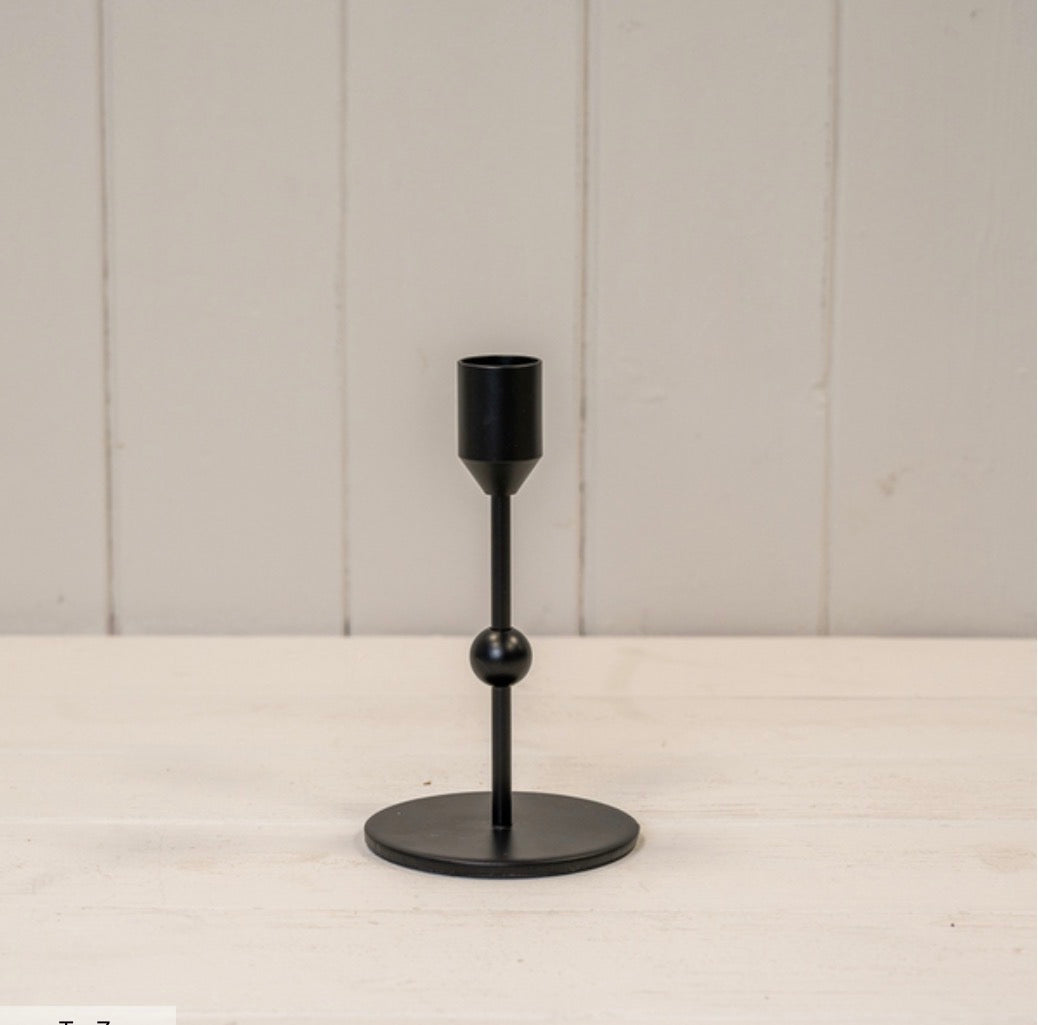 Small Black Single Candle Holder With Ball Detail