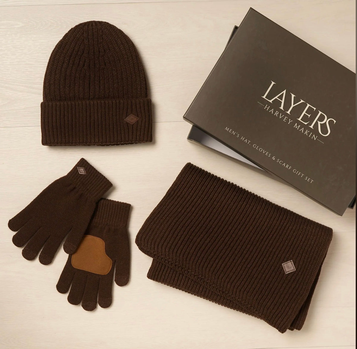 Widdop Harvey Makin Layers Men’s Hat Gloves Scarf Set Chocolate