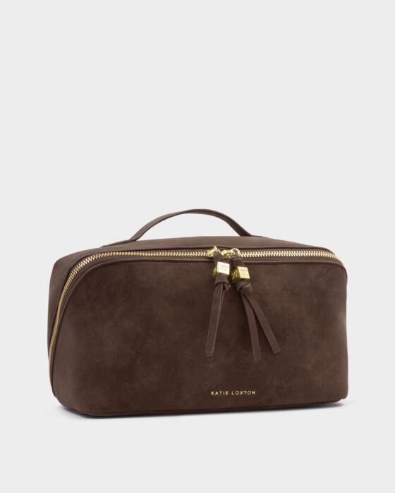 Katie Loxton Soho Large Make Up/Wash Bag Chocolate Suedette