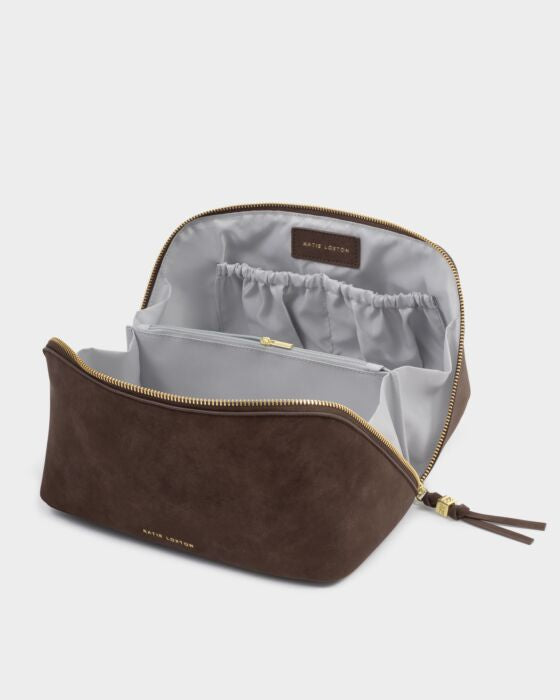 Katie Loxton Soho Large Make Up/Wash Bag Chocolate Suedette