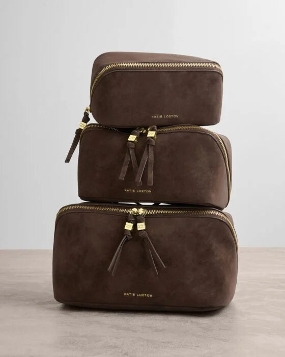 Katie Loxton Soho Medium Make Up/Wash Bag Chocolate Suedette