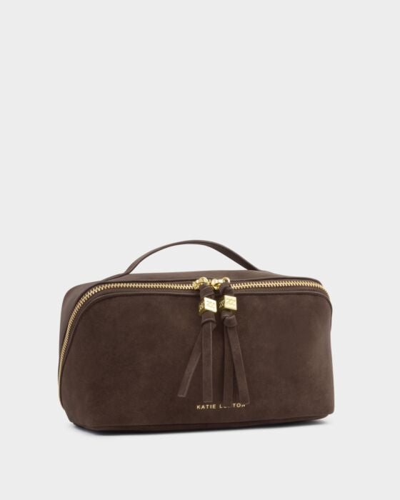 Katie Loxton Soho Medium Make Up/Wash Bag Chocolate Suedette