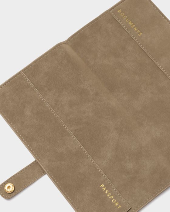 Katie Loxton Travel Wallet Adventure Awaits Taupe Suedette