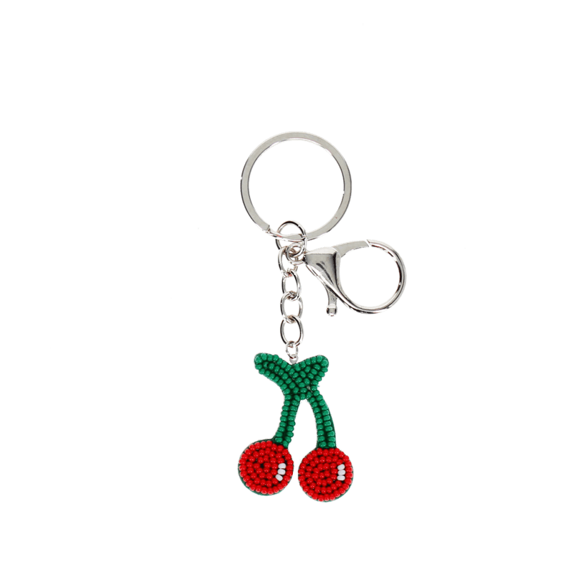 Beaded Keyring Bag Charm Cherry