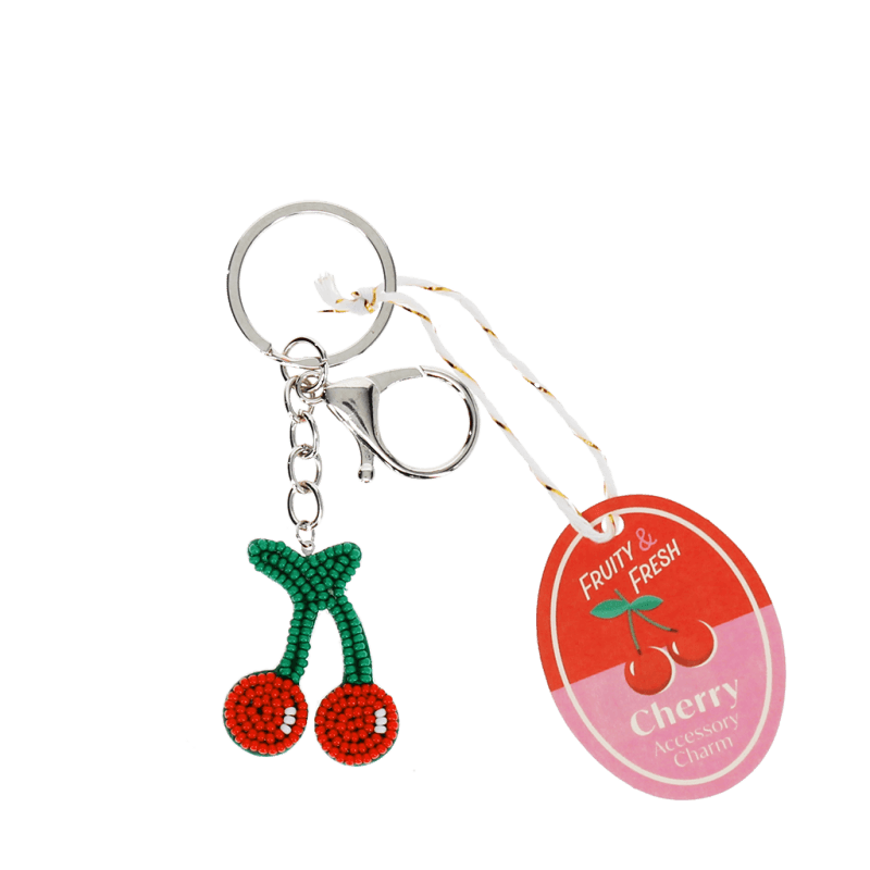 Beaded Keyring Bag Charm Cherry