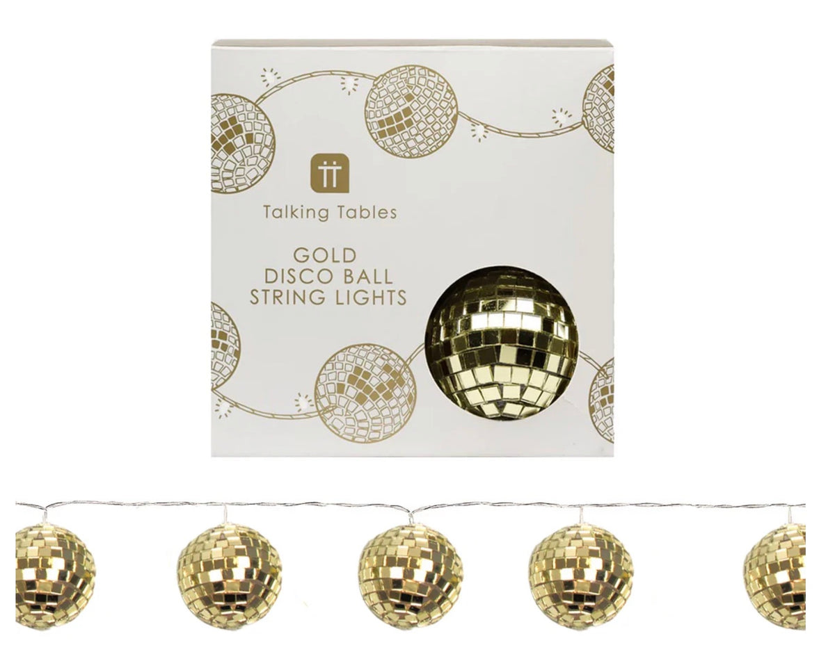 Talking Tables Luxe Disco Ball String Lights Gold 1.6 metres