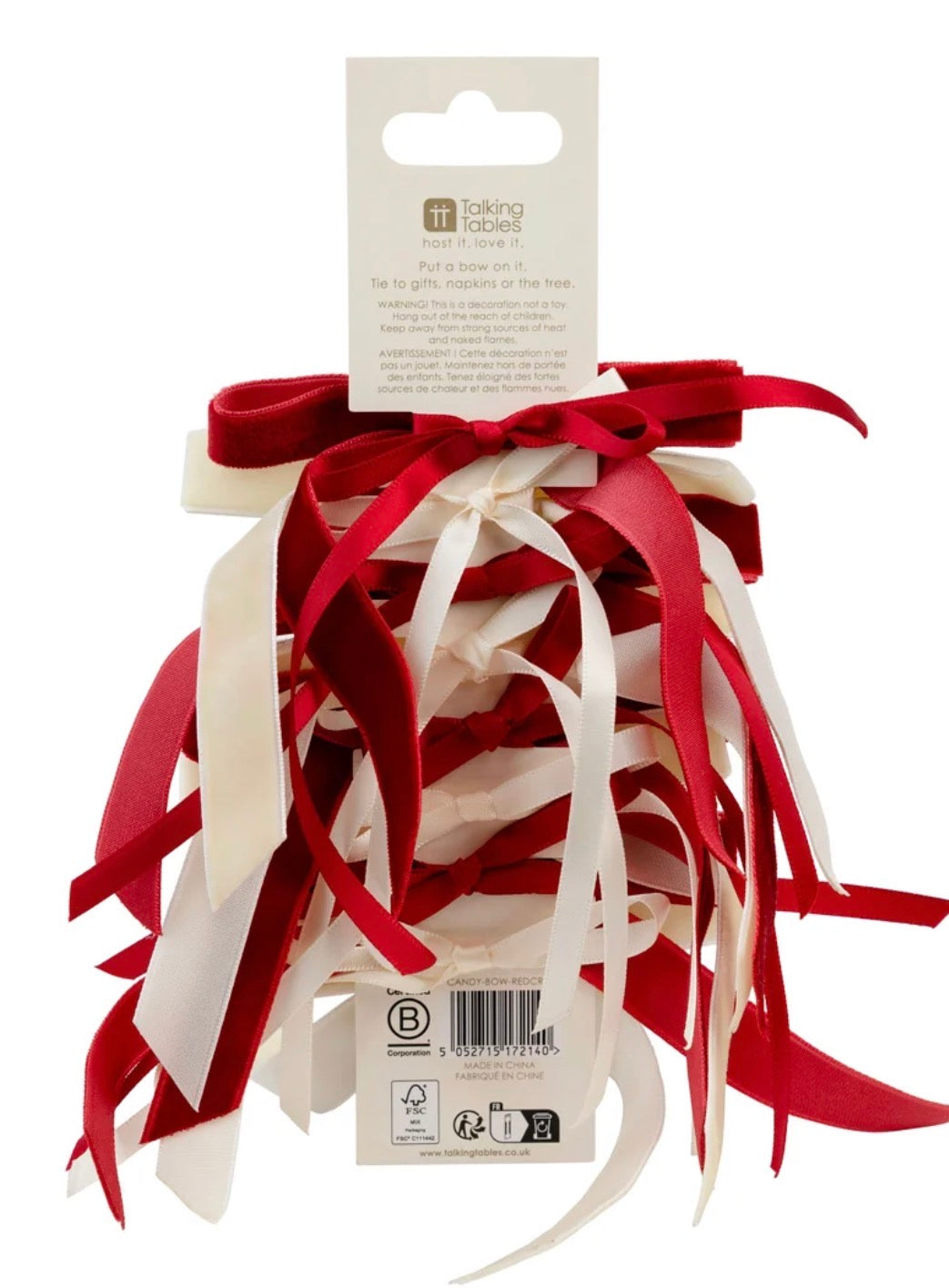 Talking Tables Candy Velvet Bows Red And Cream 8 pack
