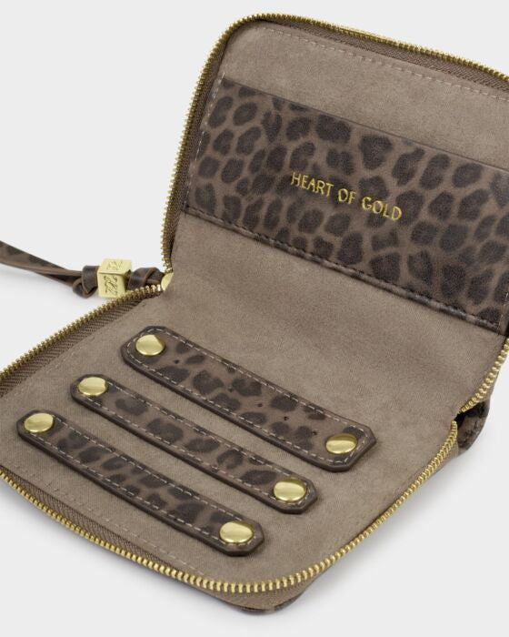 Katie Loxton Slim Jewellery Case Heart Of Gold Leopard