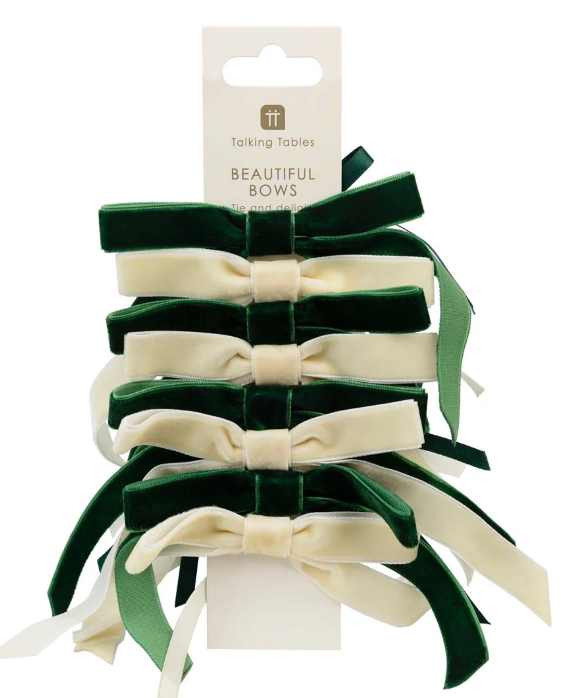Talking Tables Partridge Pear Velvet Bows Green & Cream 8 Pack