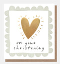Gold Heart In Scalloped Border Christening Card