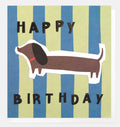 Green/Blue Stripe Sausage Dog Birthday Card