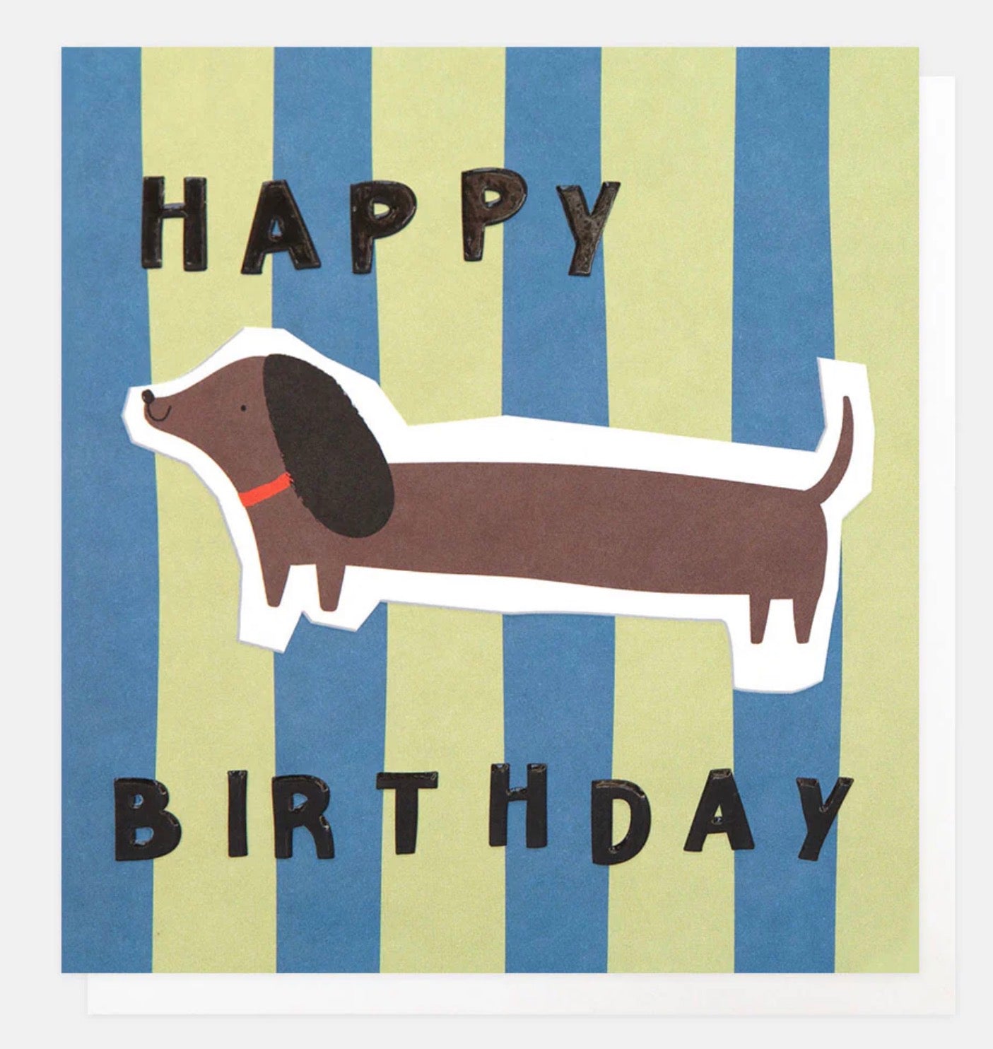 Green/Blue Stripe Sausage Dog Birthday Card