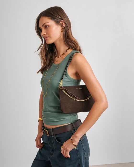 Katie Loxton Cord Small Shoulder Bag Bitter Chocolate Suedette