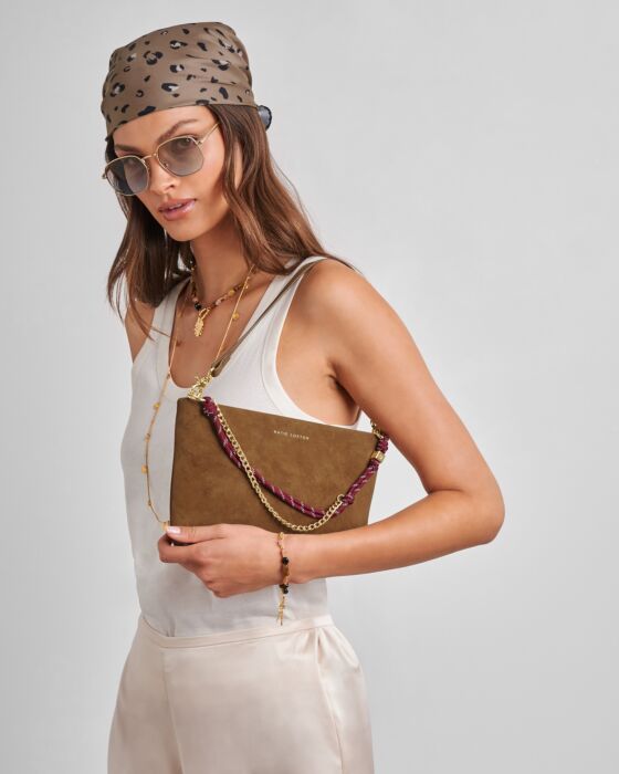 Katie Loxton Cord Small Shoulder Bag Caramel Suedette