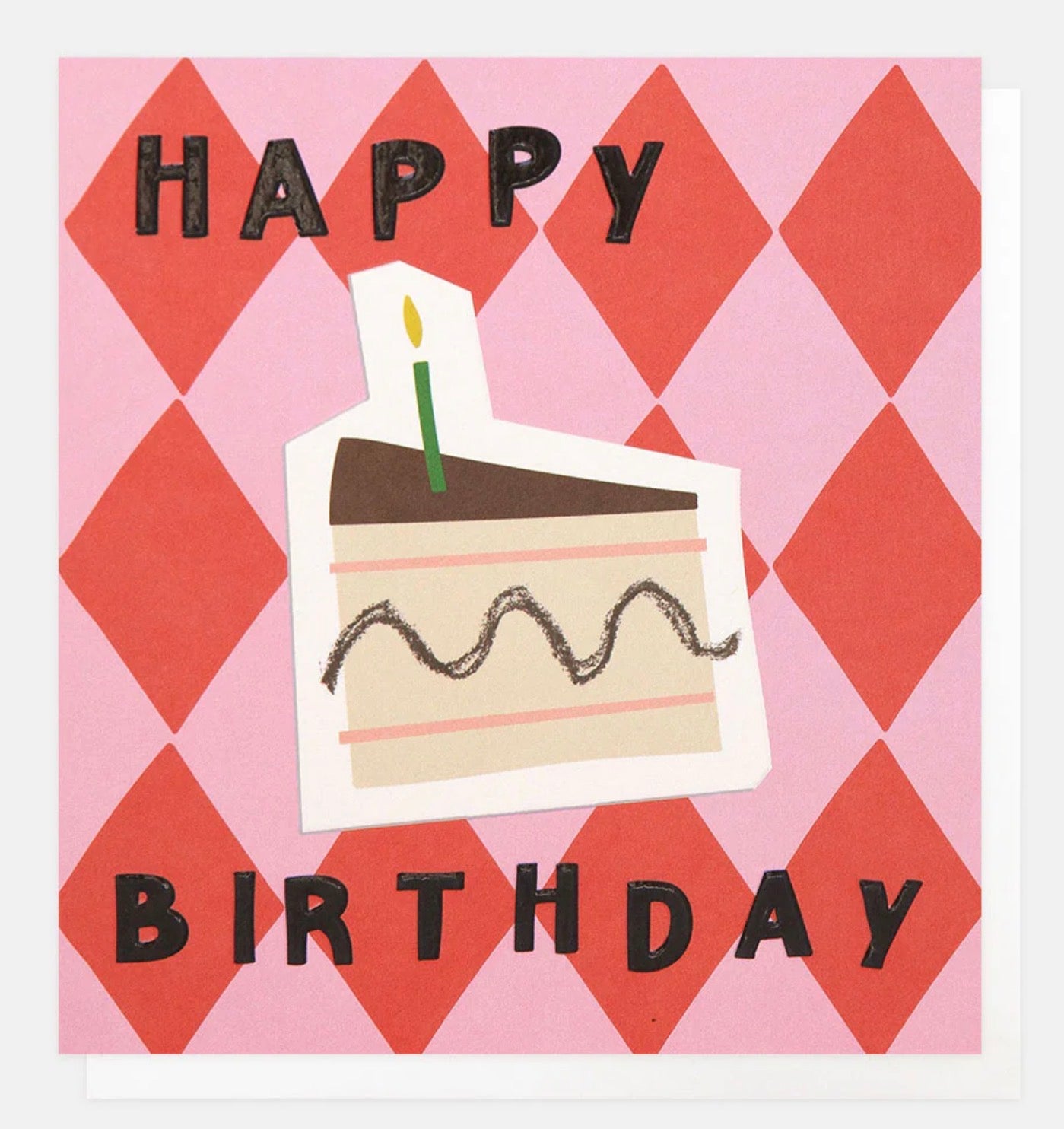 Red/Pink Harlequin Cake Slice Birthday Card