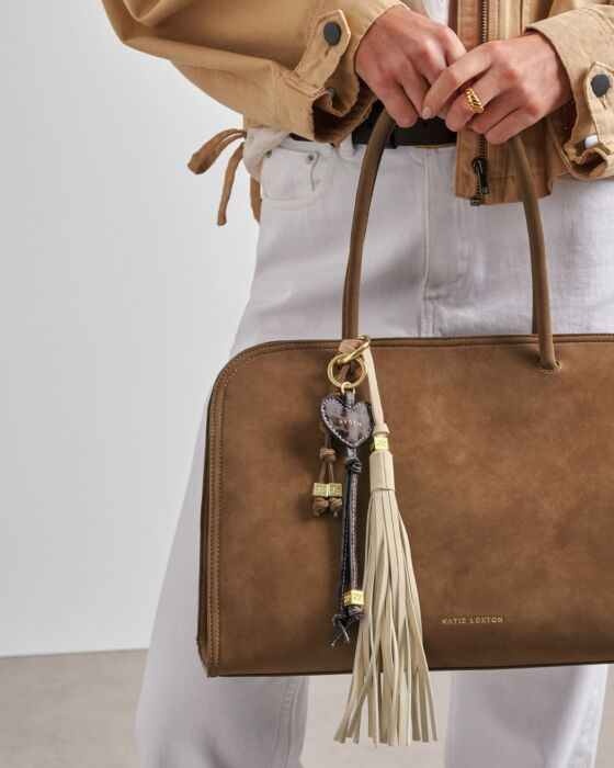 Katie Loxton Oversized Tassel Bag Charm Chalk Suedette
