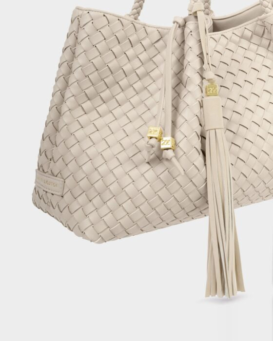 Katie Loxton Oversized Tassel Bag Charm Chalk Suedette