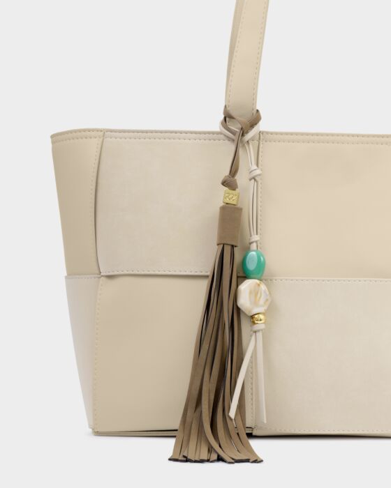 Katie Loxton Oversized Tassel Bag Charm Taupe Suedette