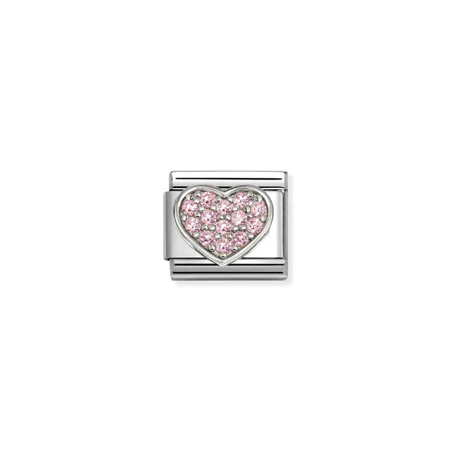 NOMINATION COMPOSABLE CLASSIC LINK HEART, PINK STONES