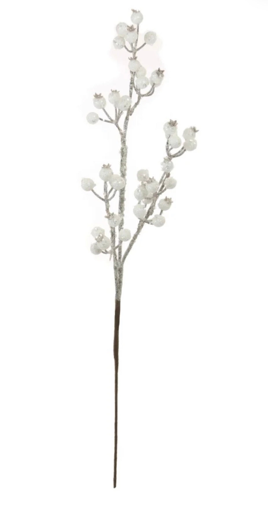 Christmas Hawthorn Berry Stem Glittered White