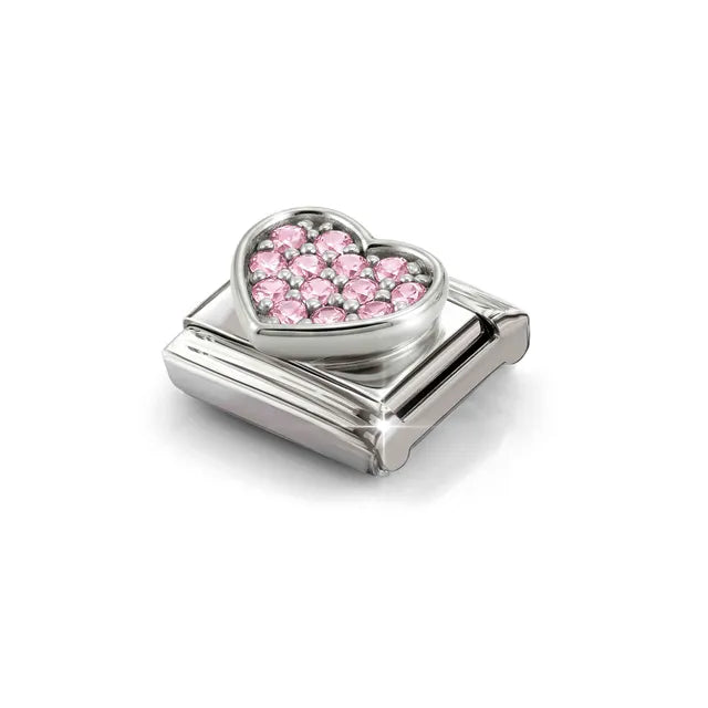 NOMINATION COMPOSABLE CLASSIC LINK HEART, PINK STONES