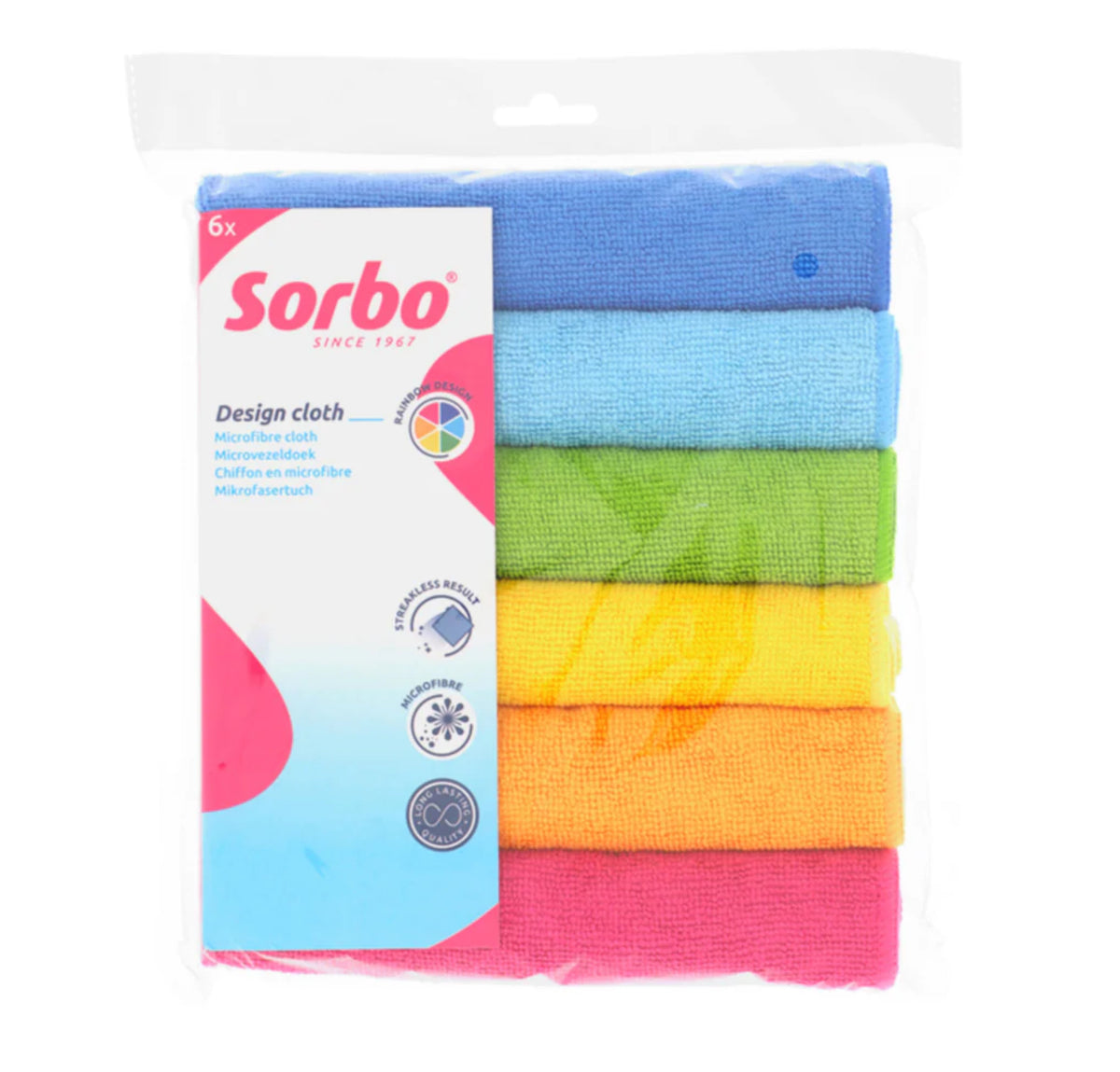 Sorbo Pack of 6 Rainbow Microfibre Cloths