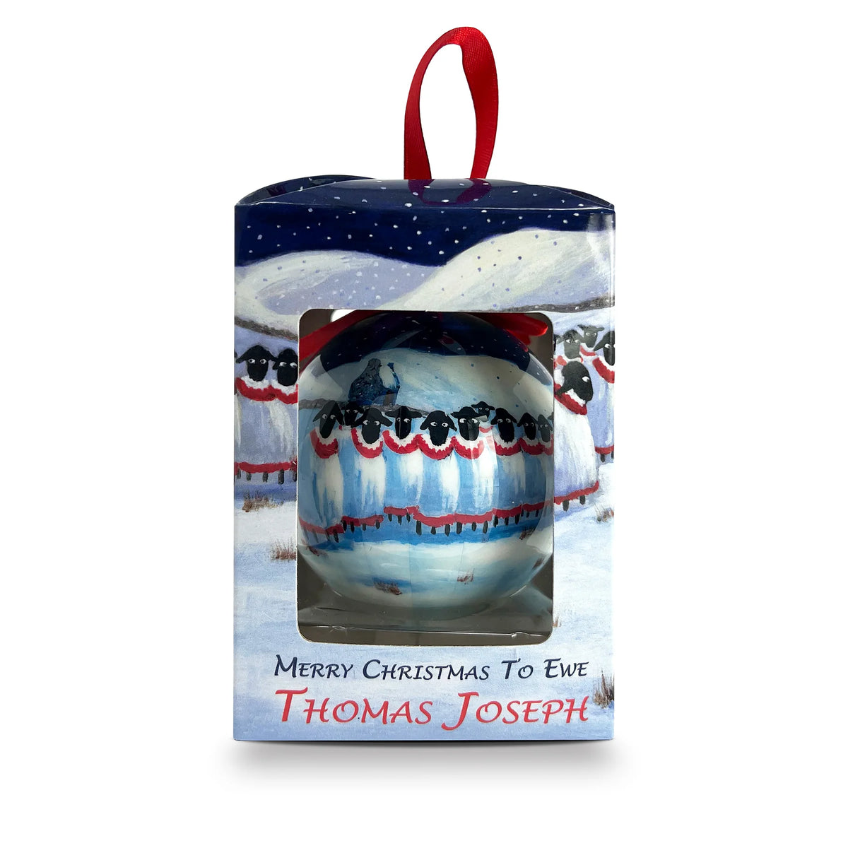 Thomas Joseph Christmas Bauble, ‘Wish Ewe A Merry Christmas’