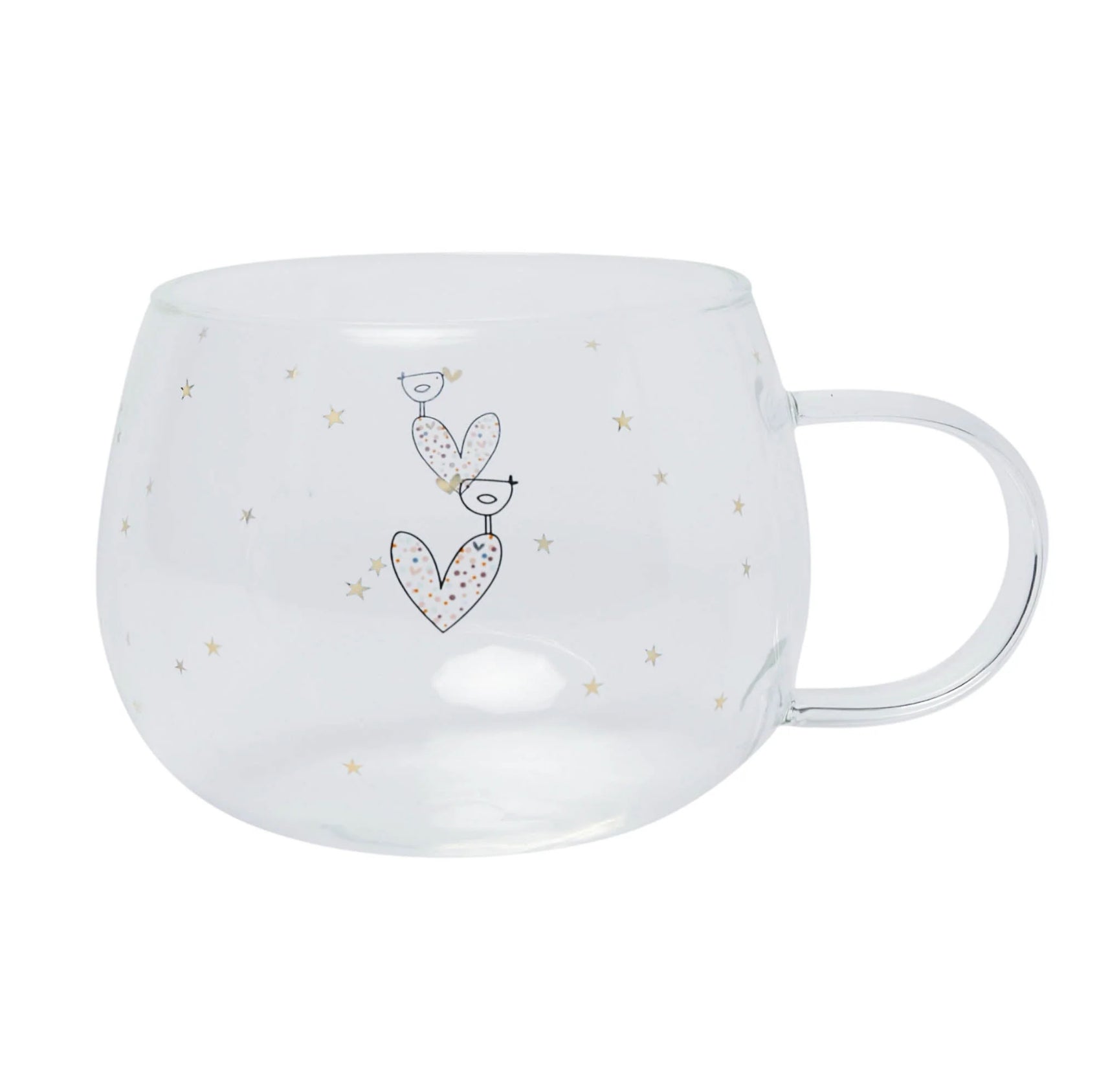Belly Button Confetti Bird and Heart Glass Mug