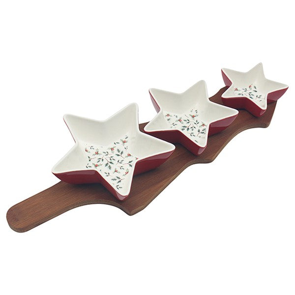 Christmas Holly Dishes With Tray Set of 3