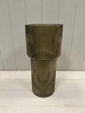 Satchville Olive Green Tall Glass Ribbed Vase