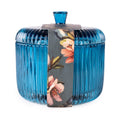 Ridged Glass Jar With Lid Blue