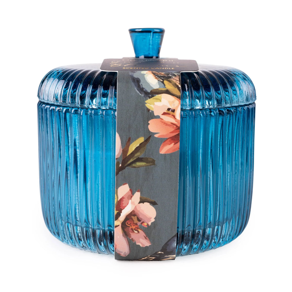 Ridged Glass Jar With Lid Blue