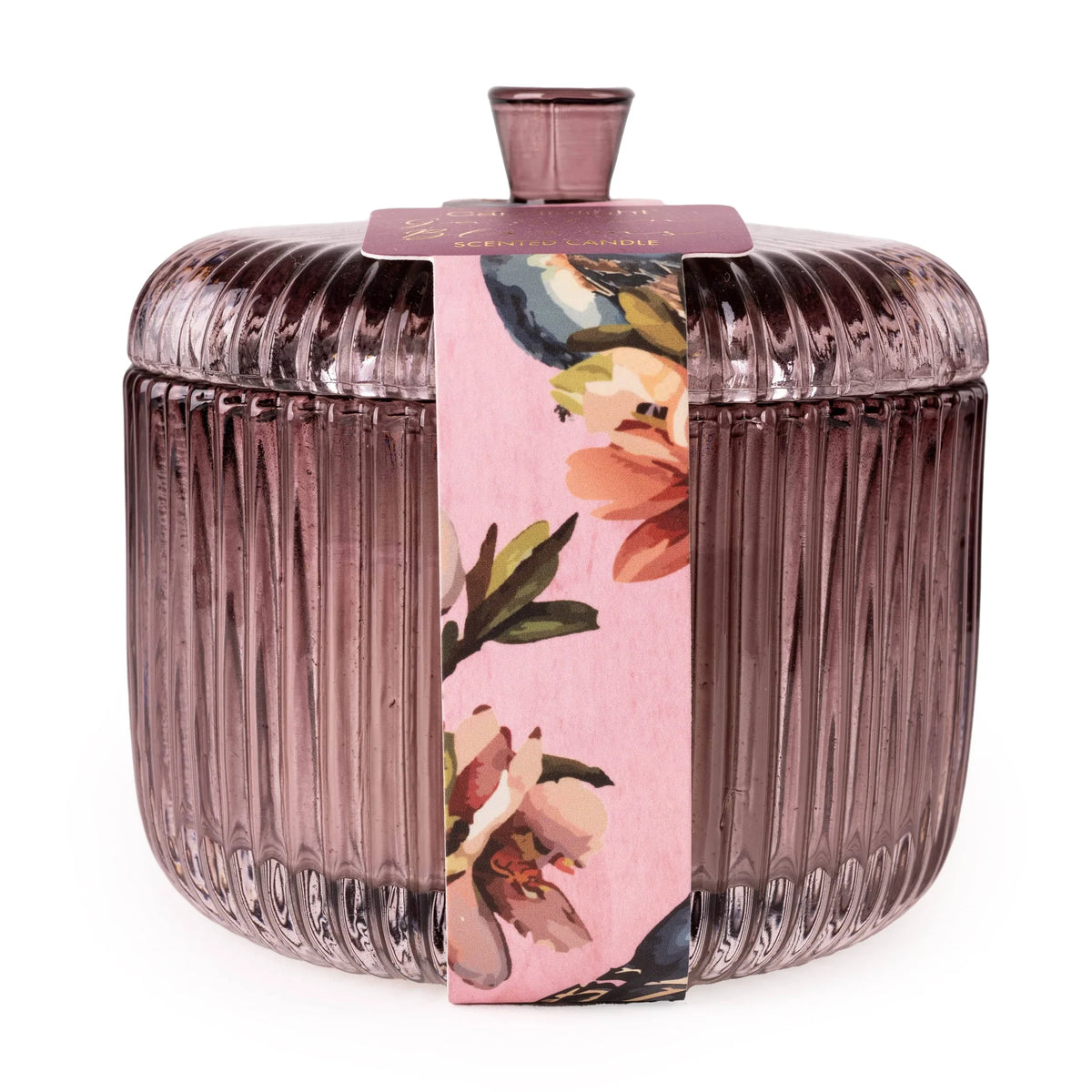 Ridged Glass Jar With Lid Plum