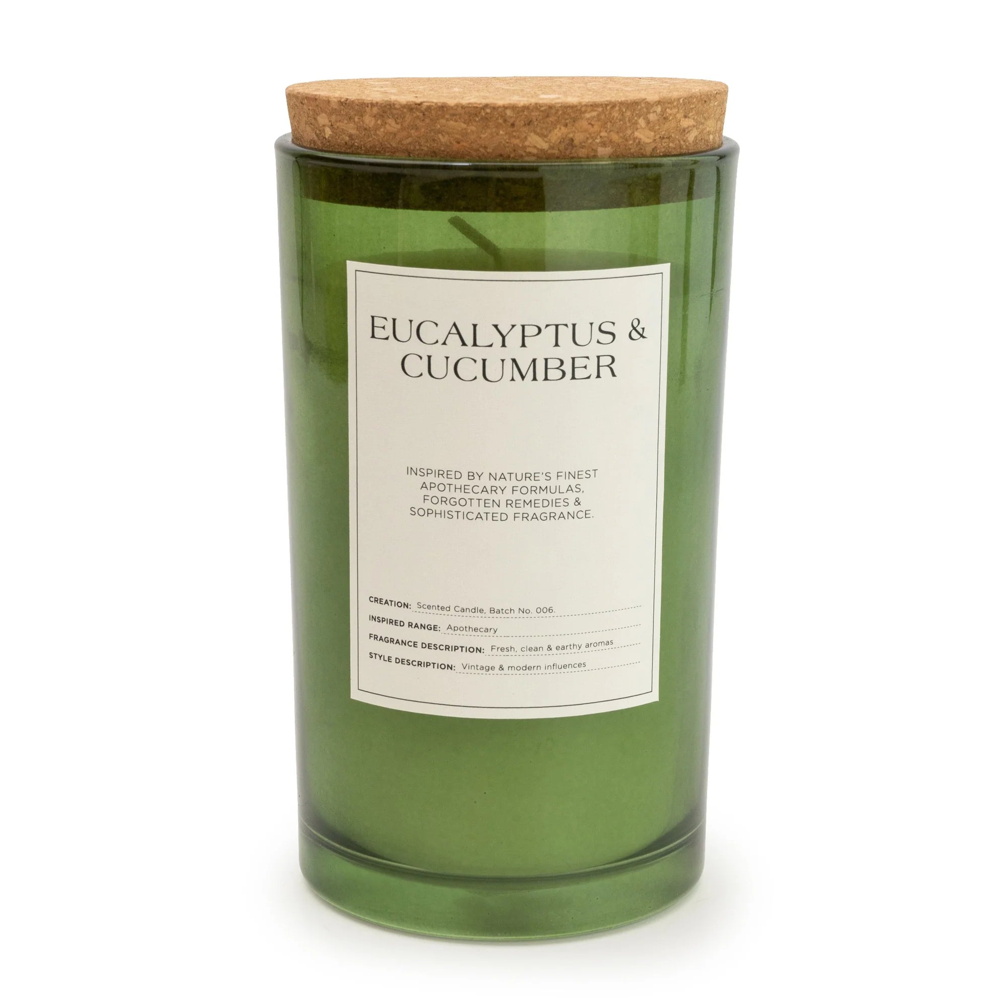Large Glass Jar With Cork Lid Eucalyptus and Cucumber