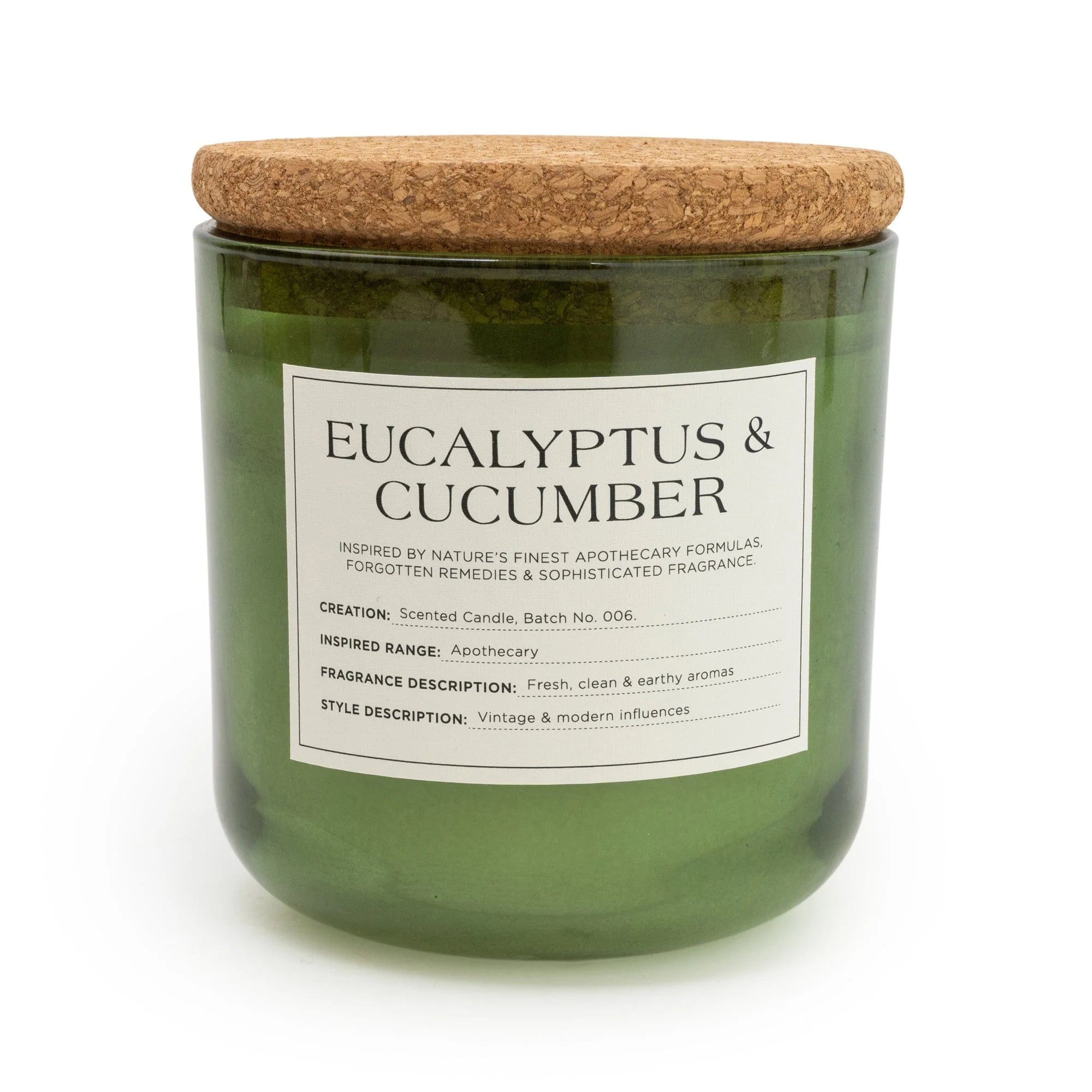 Medium Glass Jar With Cork Lid Eucalyptus and Cucumber