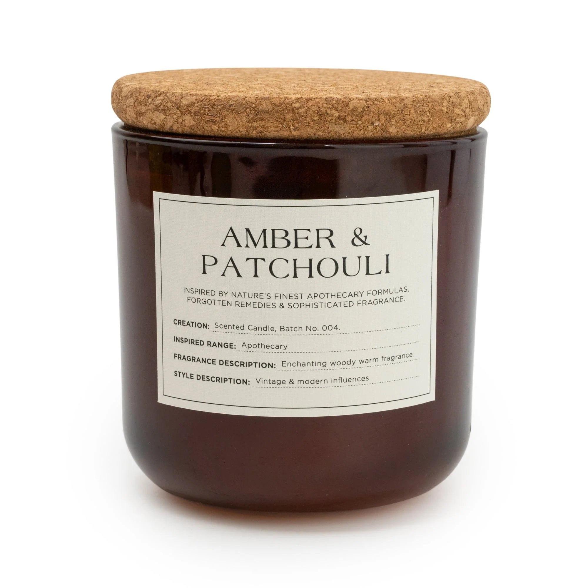 Medium Glass Jar With Cork Lid Amber and  Patchouli