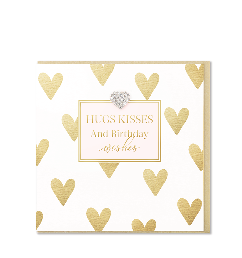 Hearts Design Hug Kisses And Birthday Wishes Greetings Card