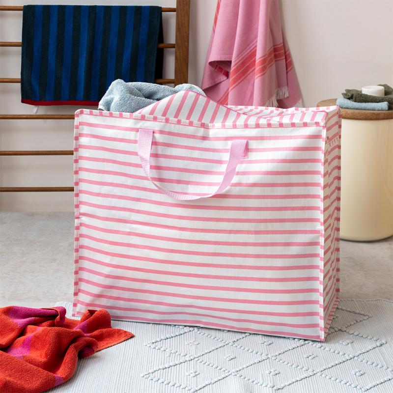 Jumbo Storage Bag Pink Stripe
