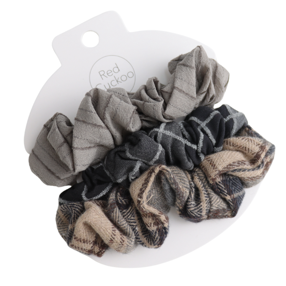 HH0824 Checks Scrunchies Pack Of 3 Grey Green
