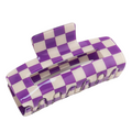 HH1231 Rectangle Hair Claw Clip Purple Checks