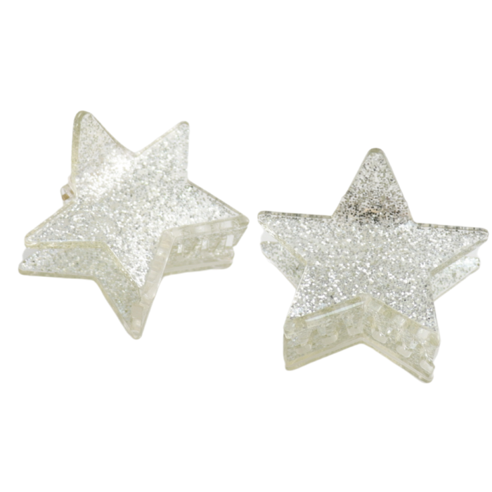 HH1270 Star Hair Claw Clips Twin Pack Silver